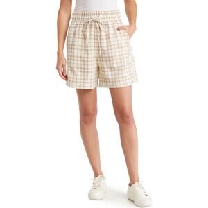 Melrose and Market Ivory Plaid Elastic Drawstring Waist Shorts Small/Medium NWT